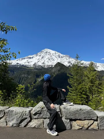 Taking in a snowy mountain view