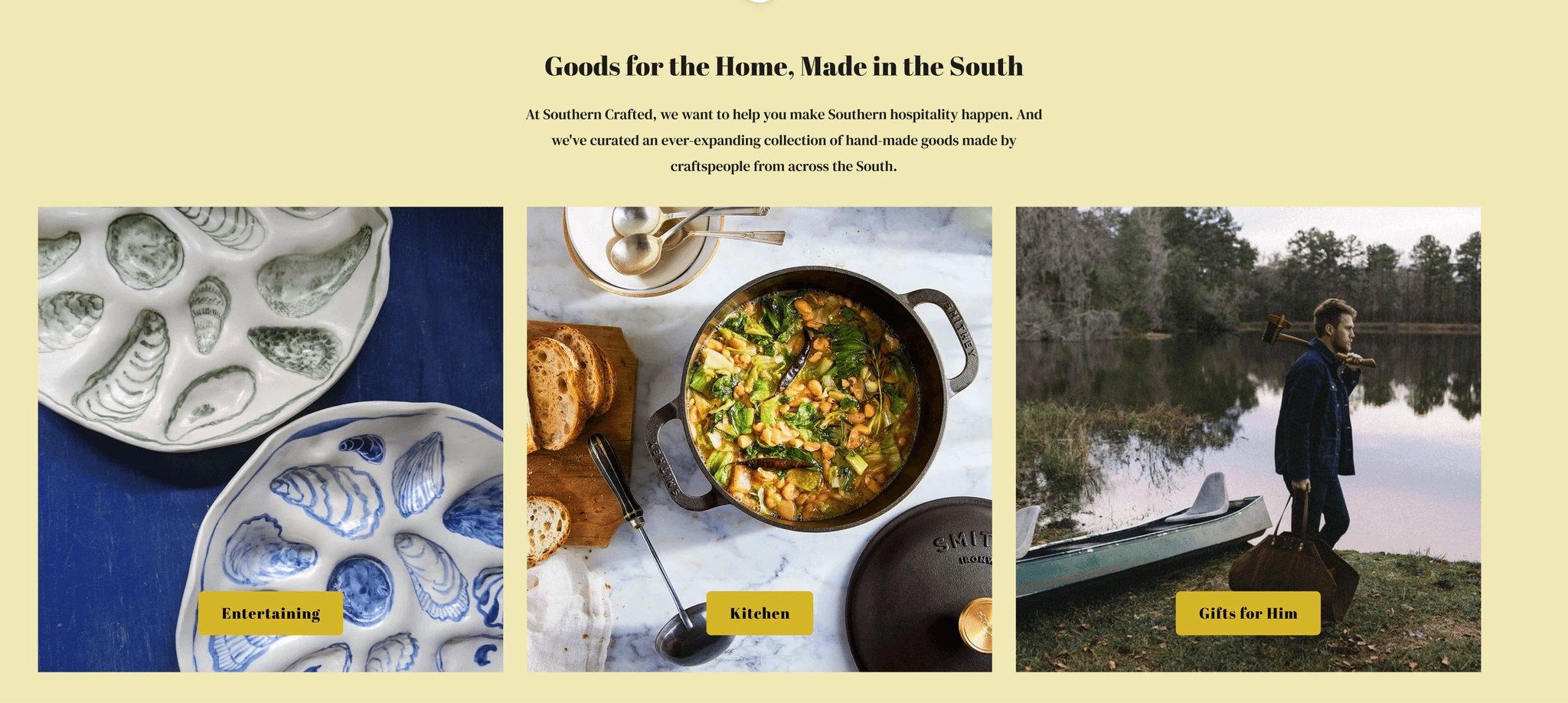 Original category cards: Entertaining, Kitchen, and Gifts for Him