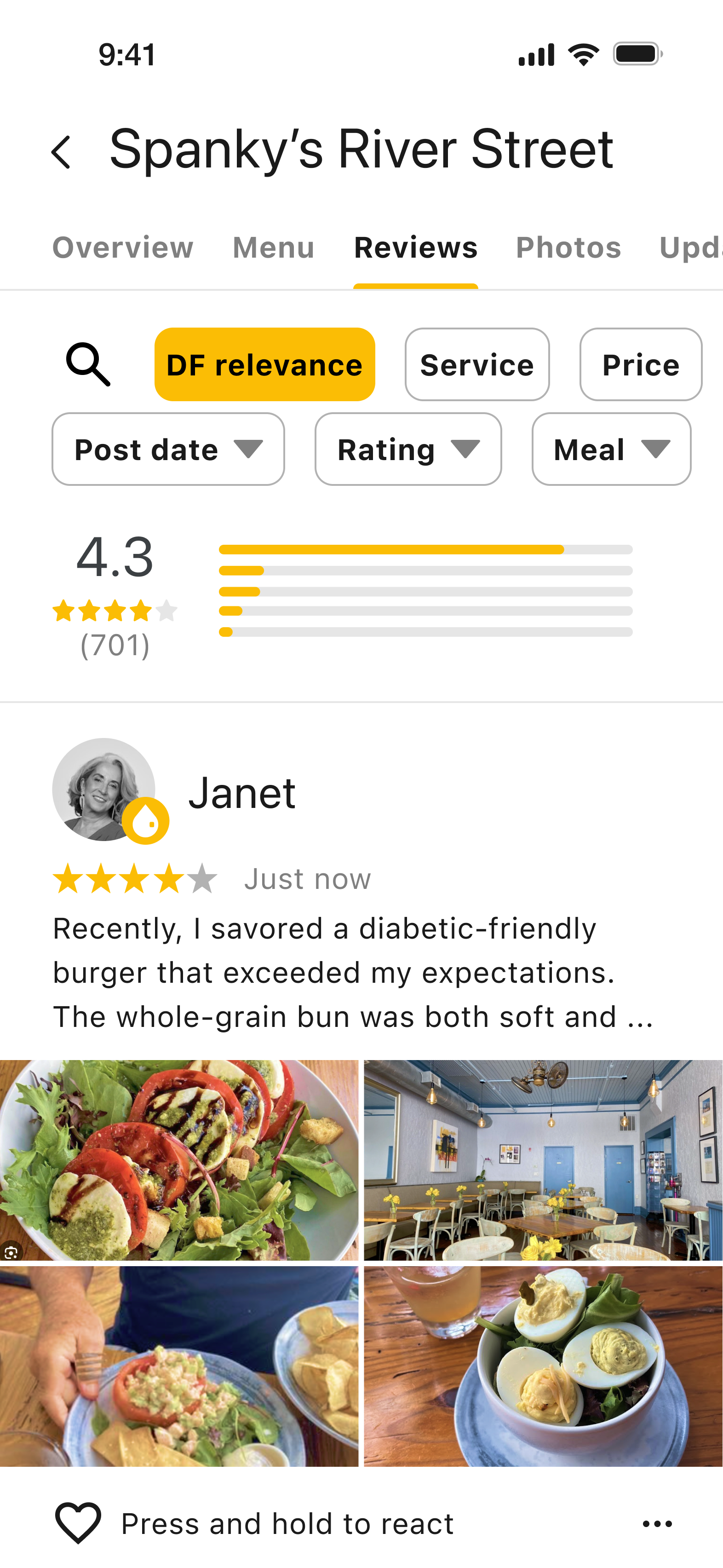Details and reviews for a diabetes-friendly restaurant