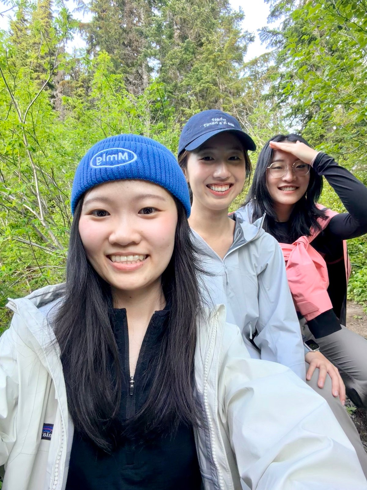 Friends on a forest trail