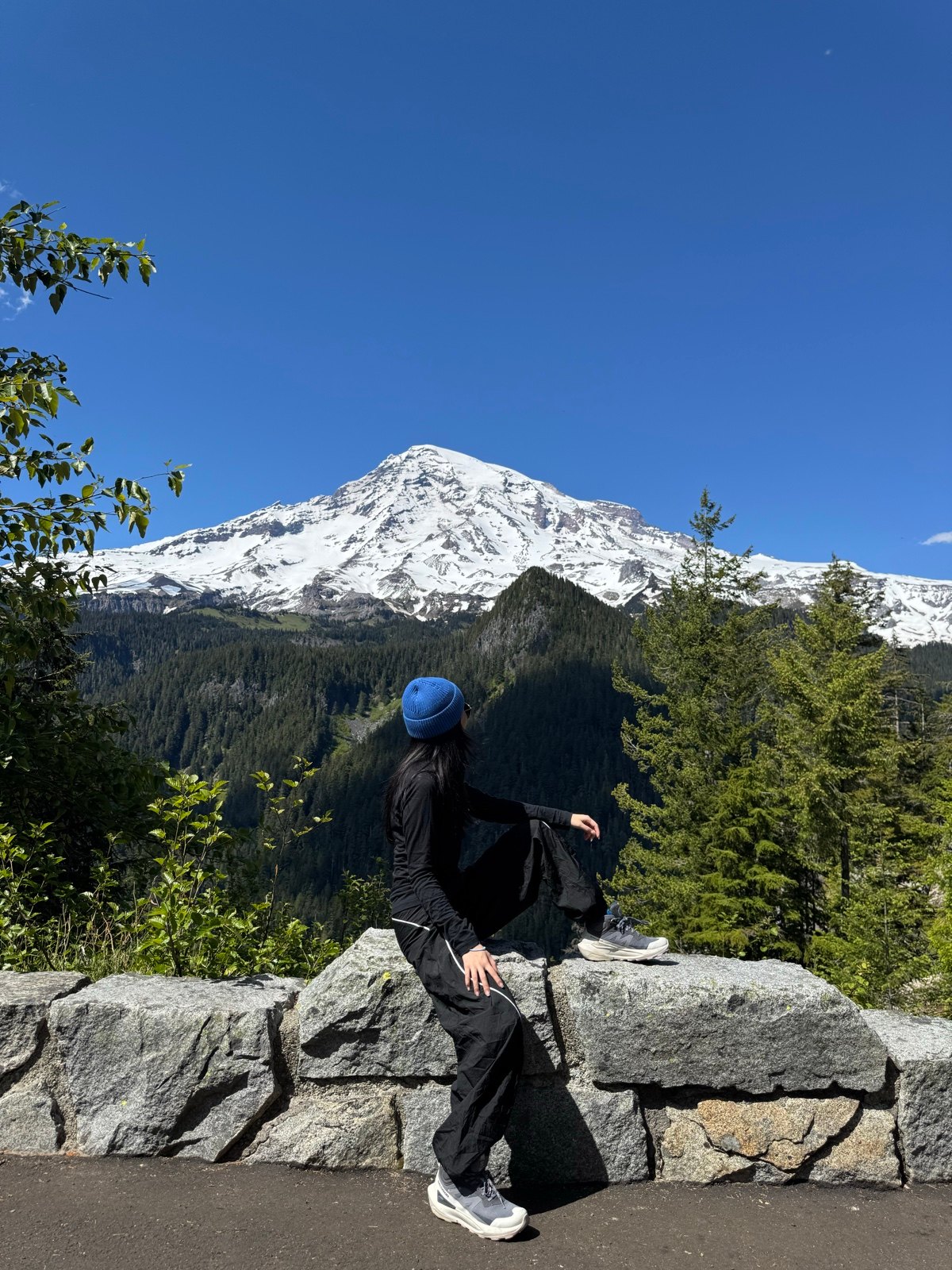 Taking in a snowy mountain view