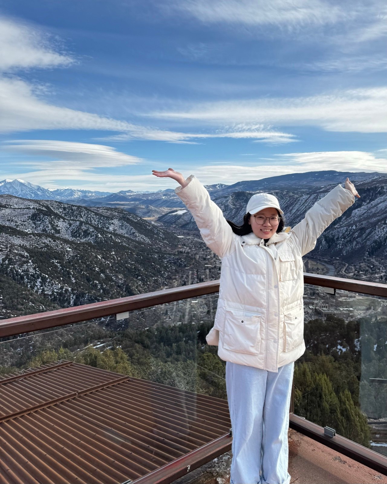 At a snowy mountain overlook